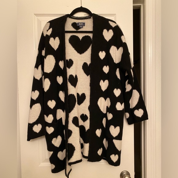 Maeve Sweaters - Maeve Black and White Heart Cardigan